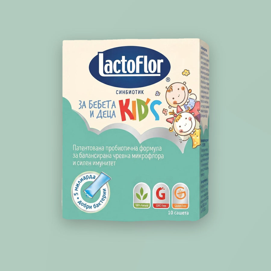 Lactoflor Kids пробиотик за деца и бебета, опаковка от 10 сашета